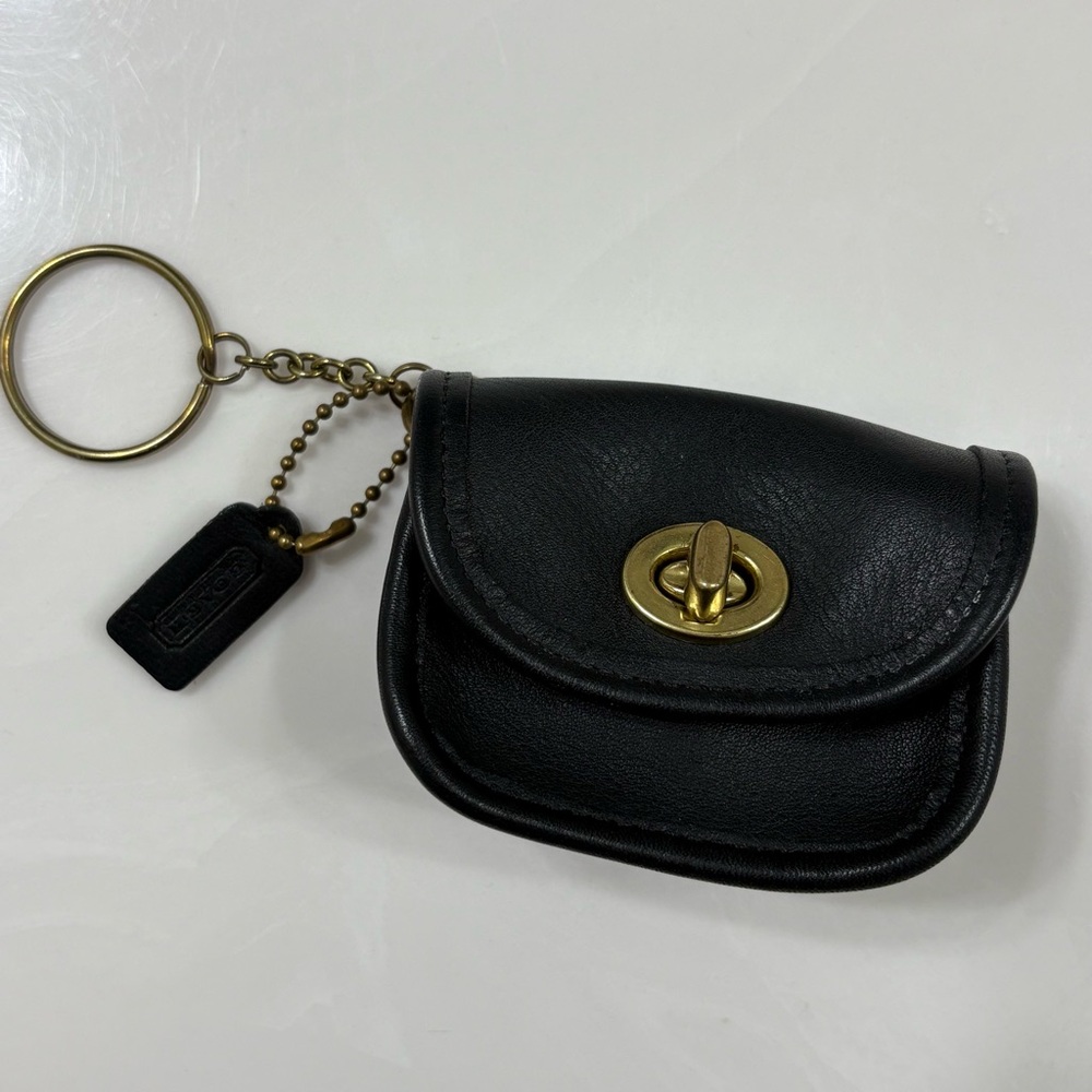Coach Vintage City Key Fob Coin Purse Black Leather